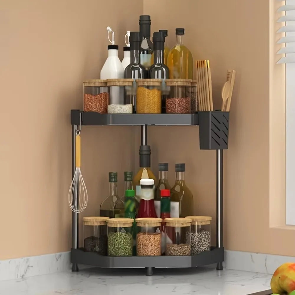 Kitchen Seasoning Shelf – 3 Tier Spice Rack & Chopstick Organiser for Corner Countertops